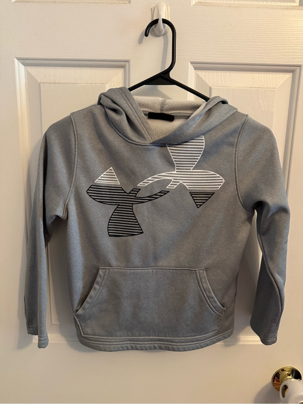 Under Armour Kids' Light Gray Hooded Sweatshirt with Striped Logo